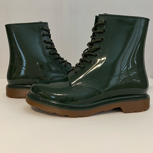 Design Lab Lace-up 8-hole Rubber Boots Green Size 6 - Picture 5 of 12